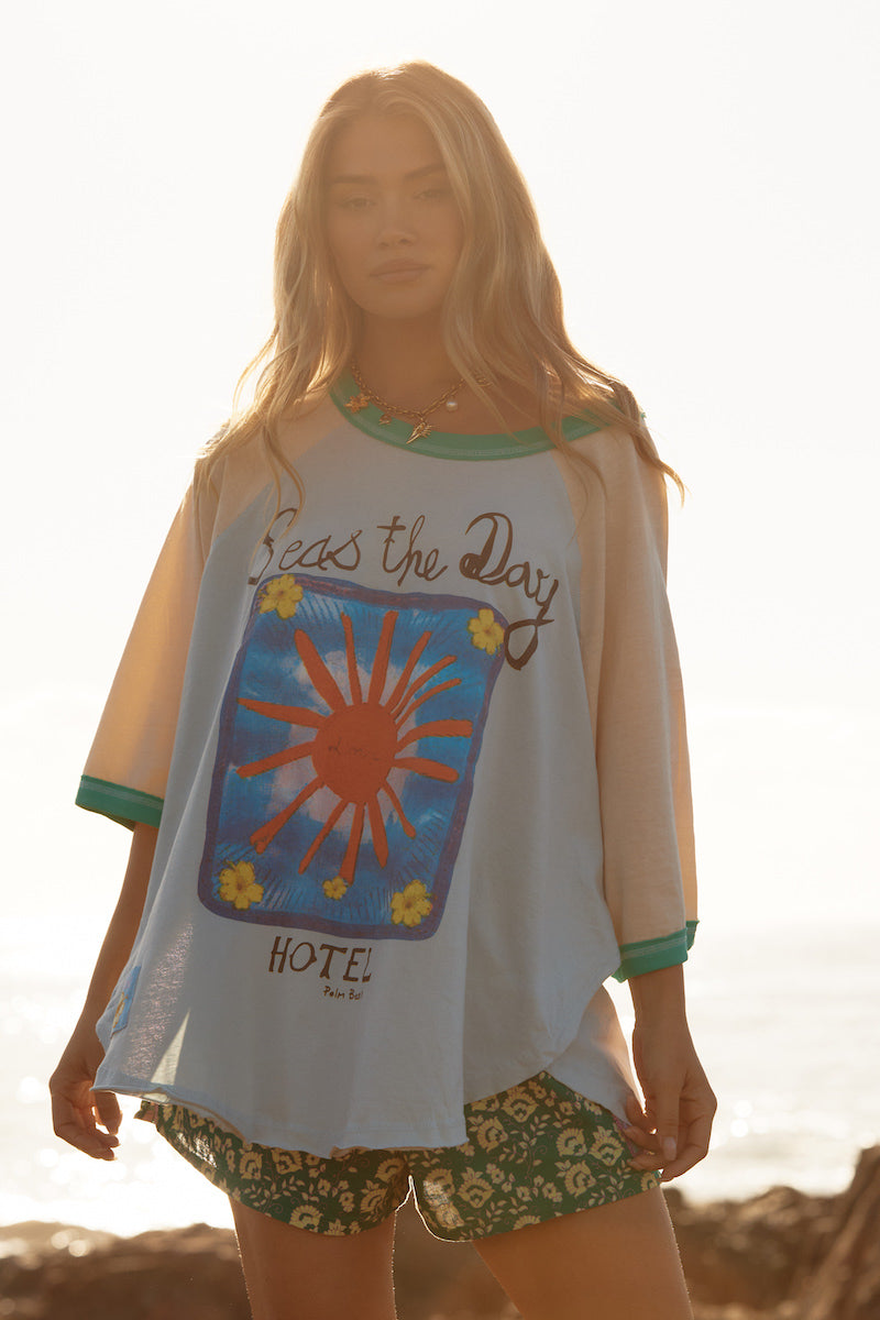 The Seas the Day Raglan Tee, Sky