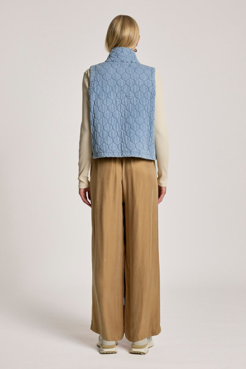 Sansi Quilted Crop Vest, Denim