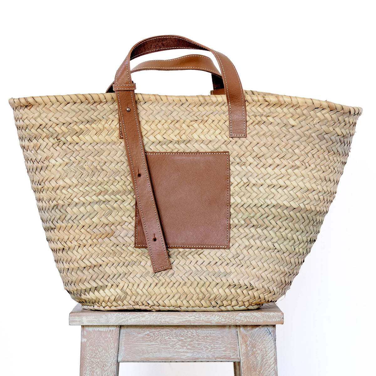 Adjustable Handle Basket With Leather Patch