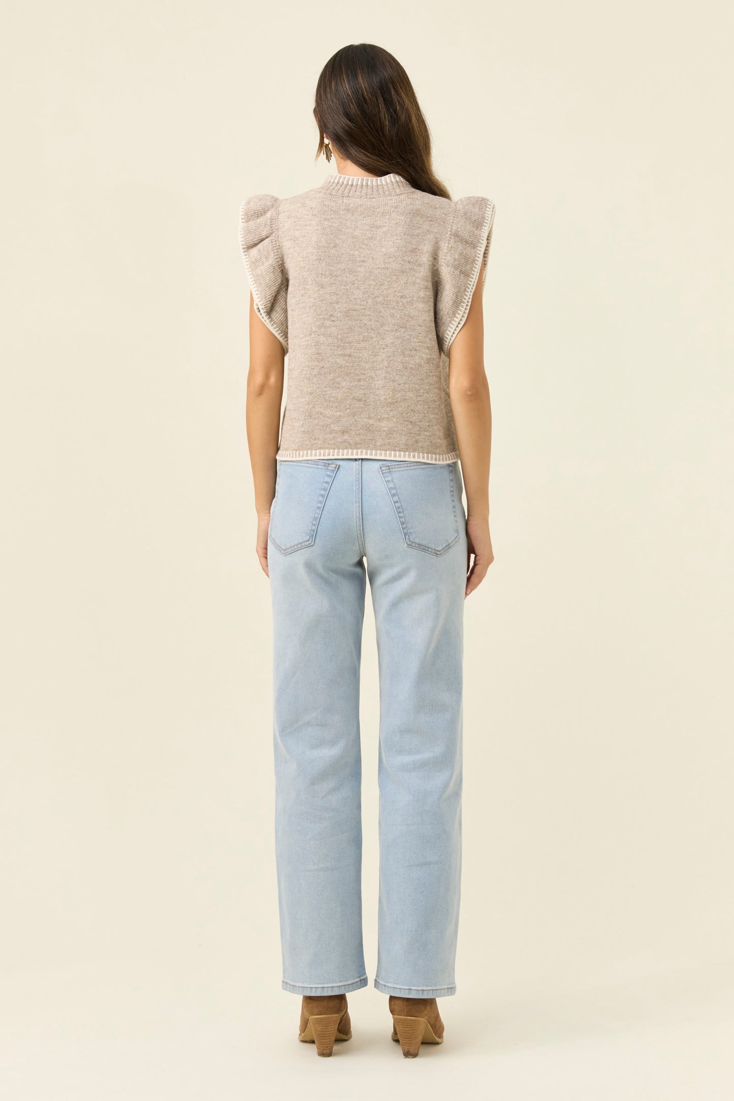 Athena Frill Knit Top, Stone