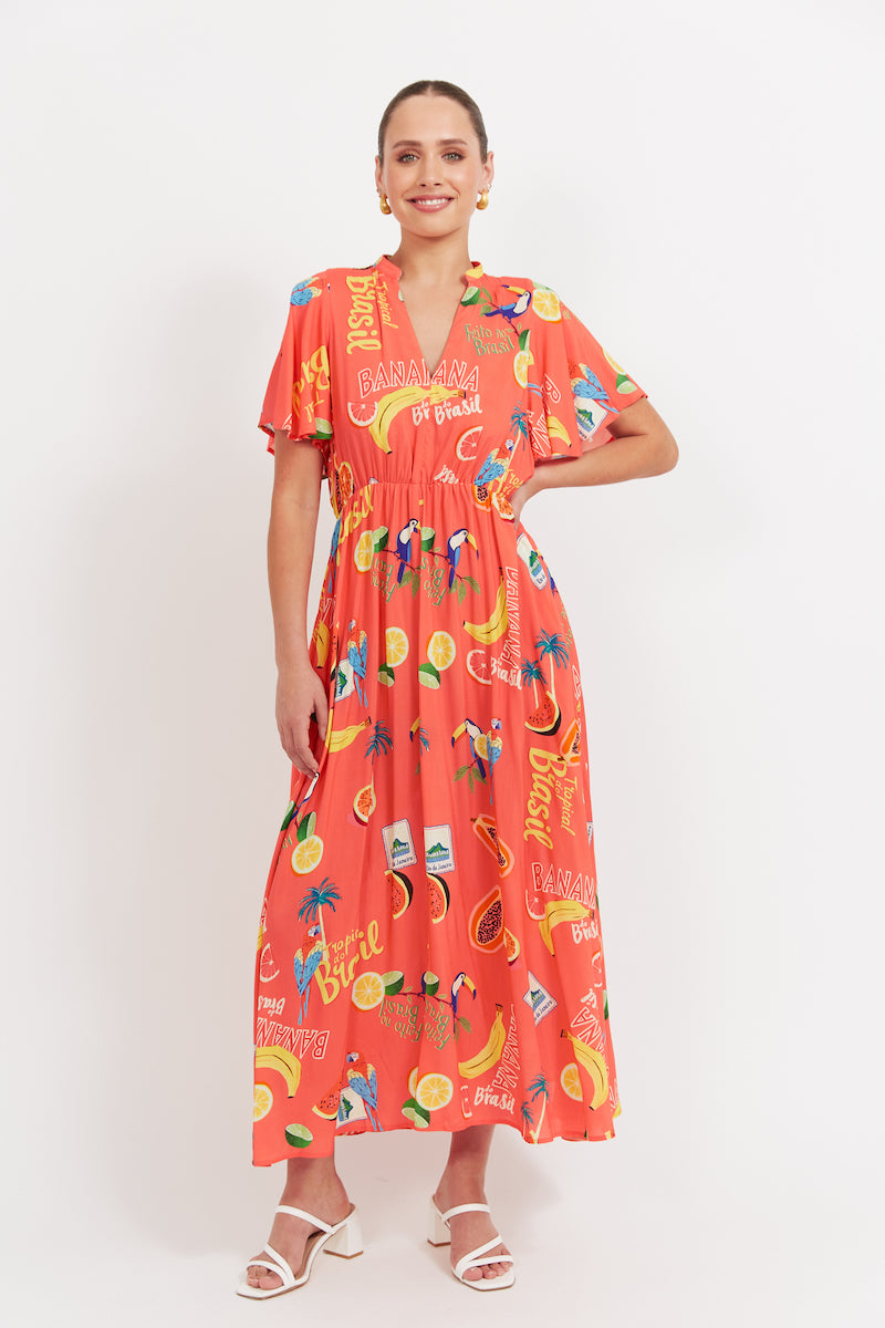 Cabana V-Neck Maxi, Coral