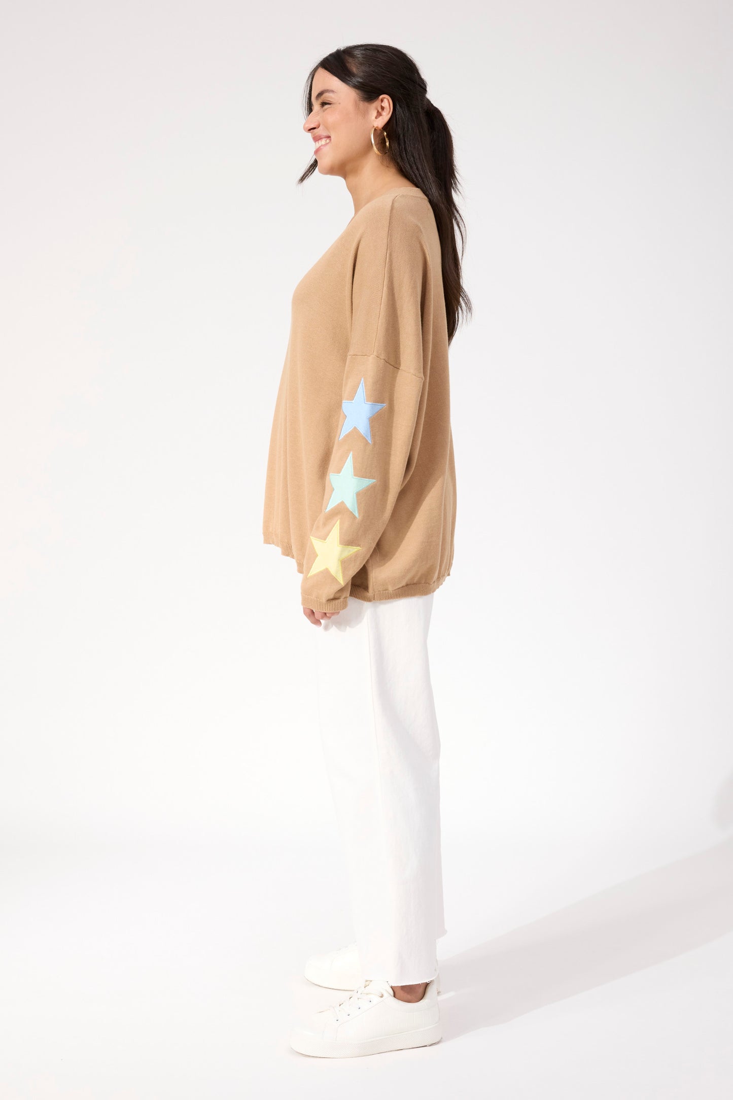 Vermont Star V Neck Jumper, Tan