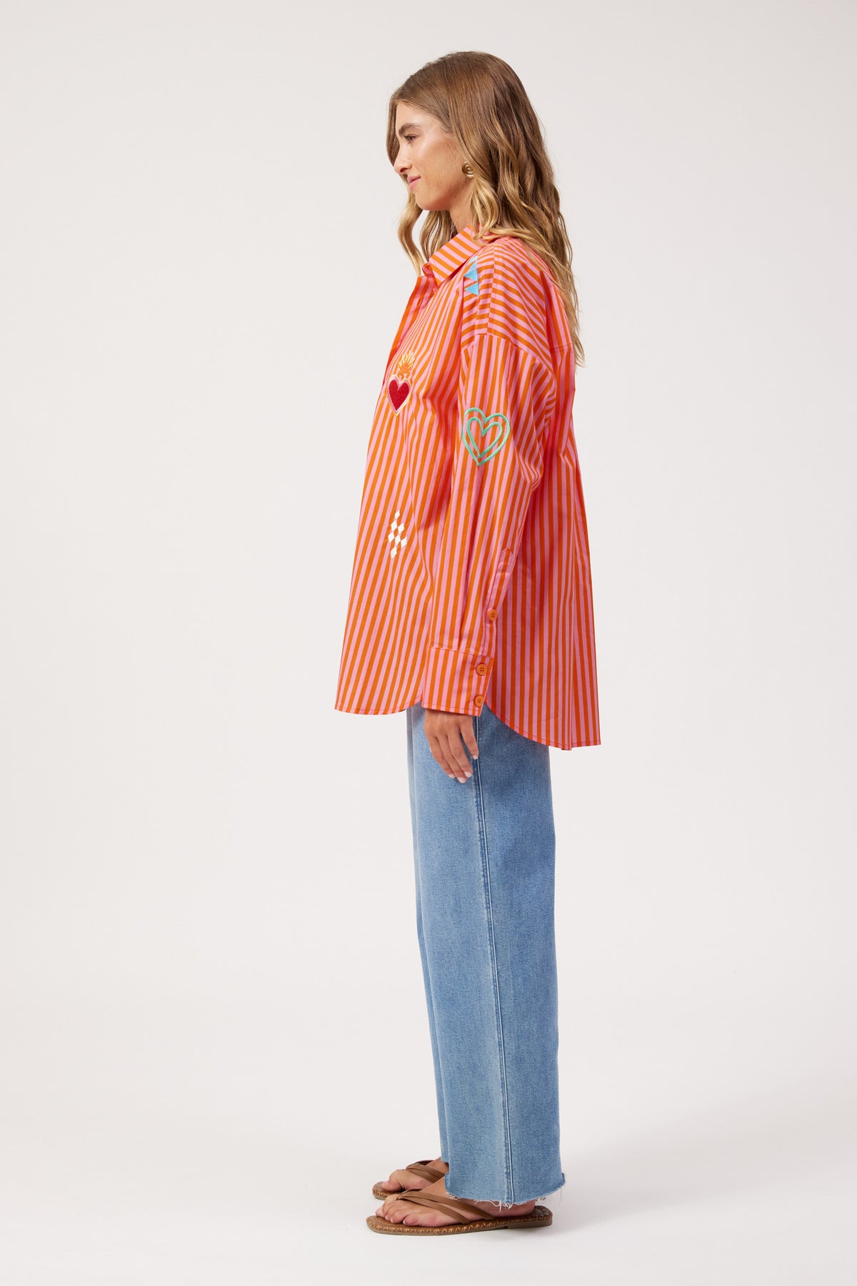 Mykonos Embroidered Stripe Shirt, Pink
