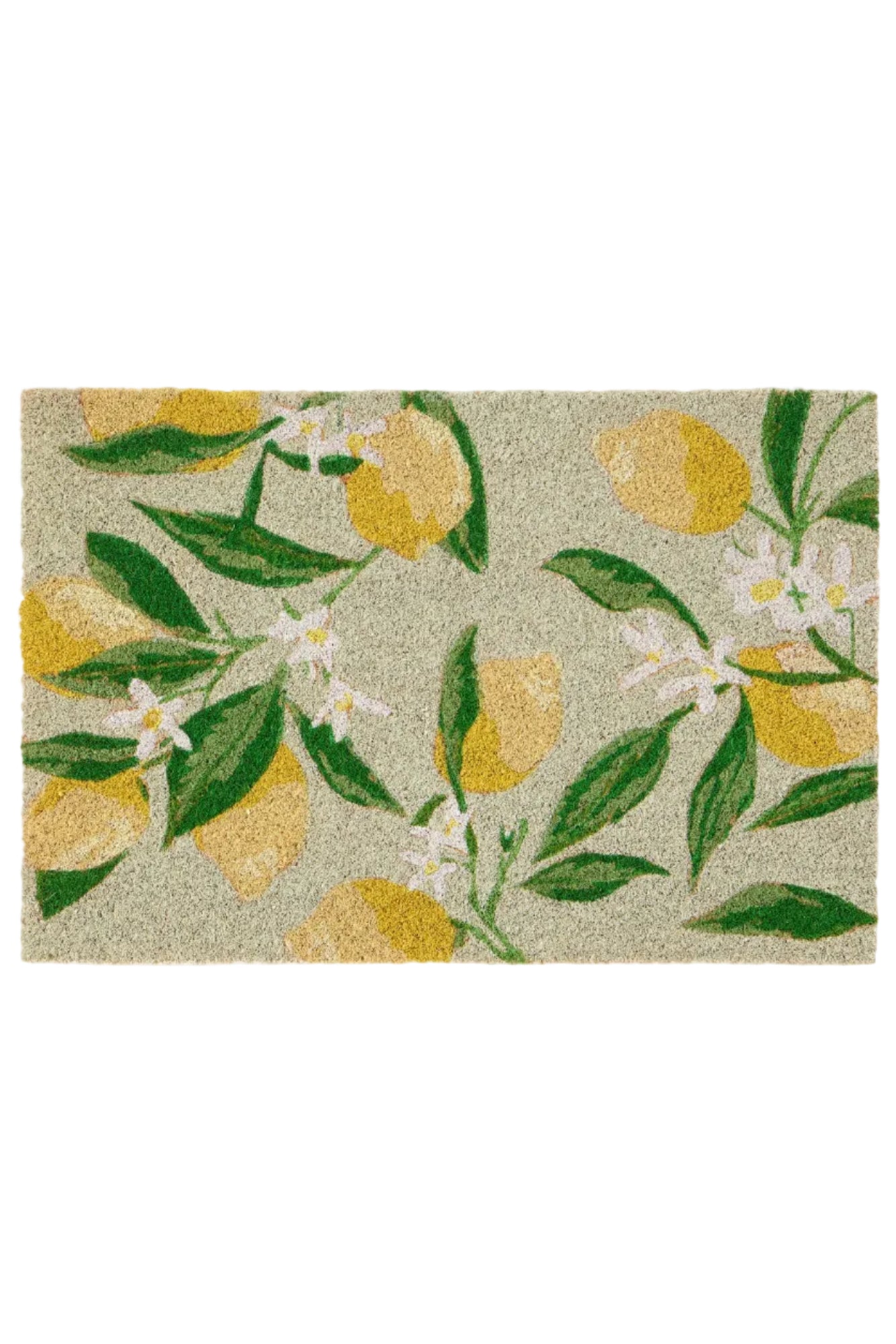 Doormat with lemon and leaf pattern on a light background