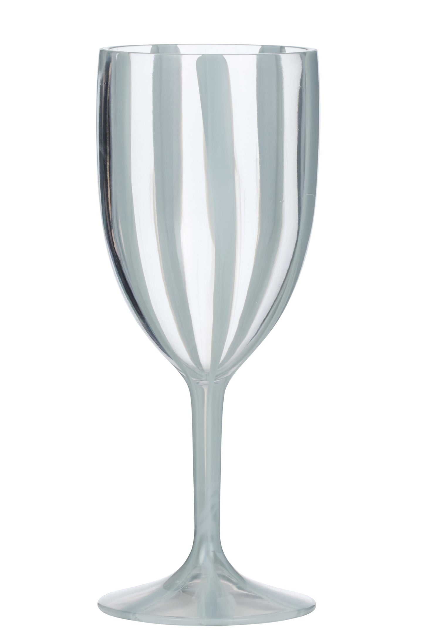 Clear plastic wine glass on a white background