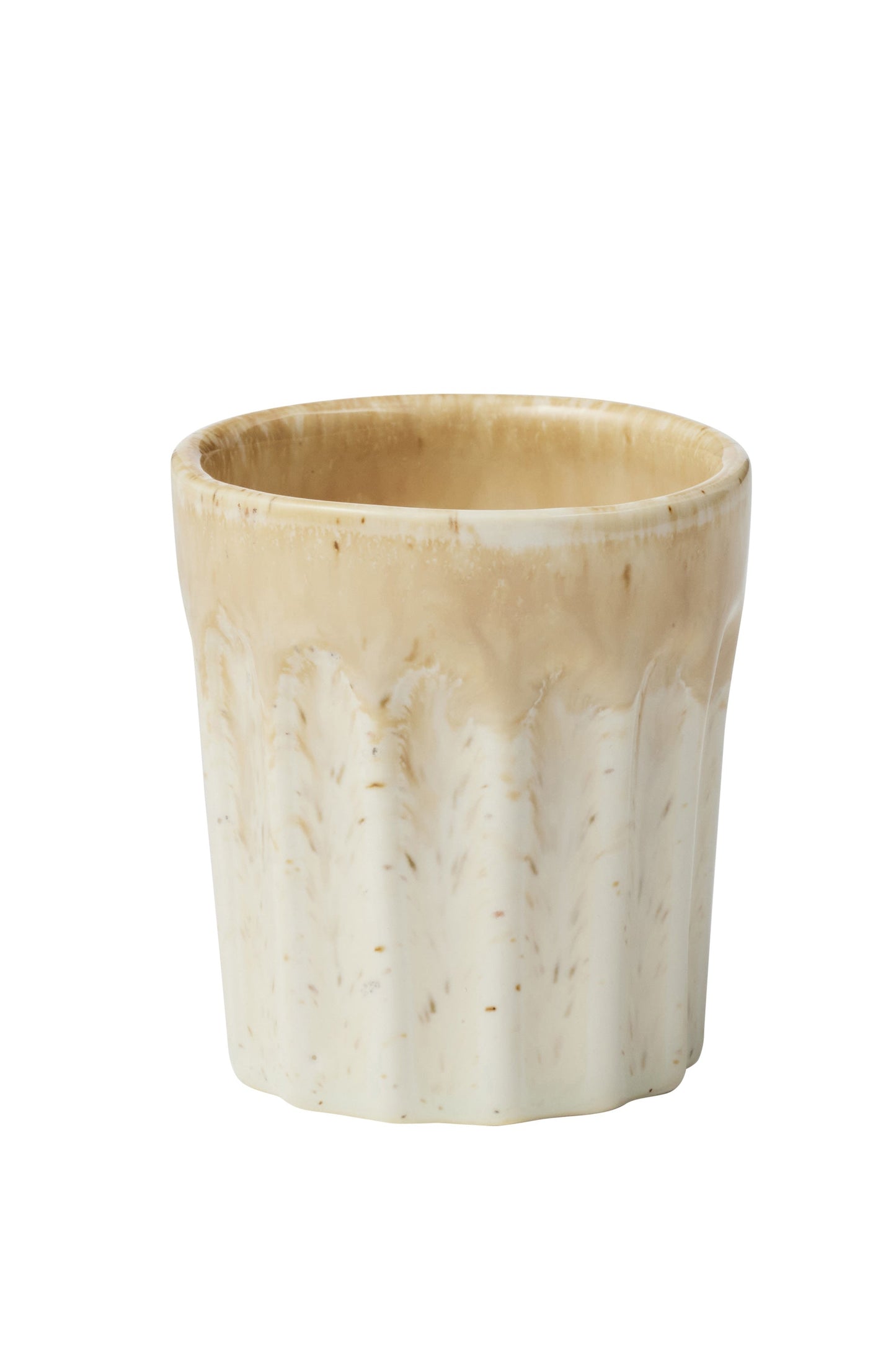 Beige ceramic cup on a white background