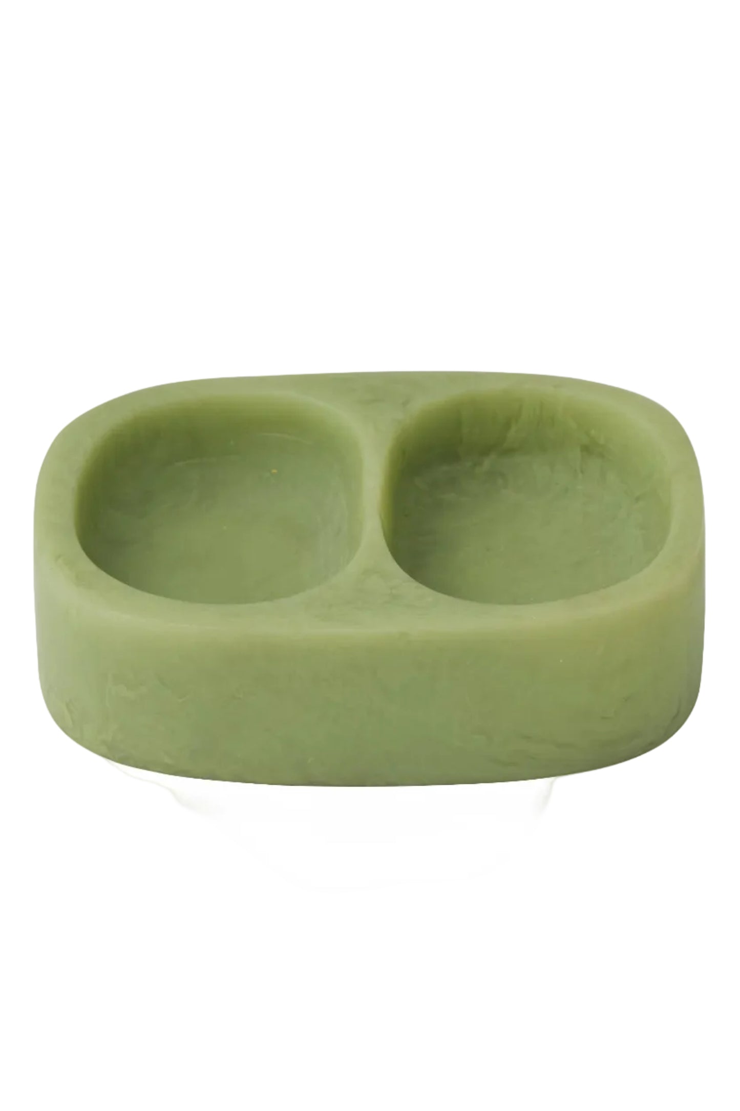 A light green dual-compartment soap dish with a textured, stone-like surface, shown on a plain white background.