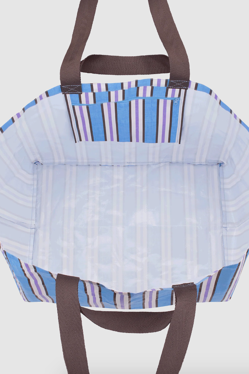 Beach Bag, Choc Blue Stripe