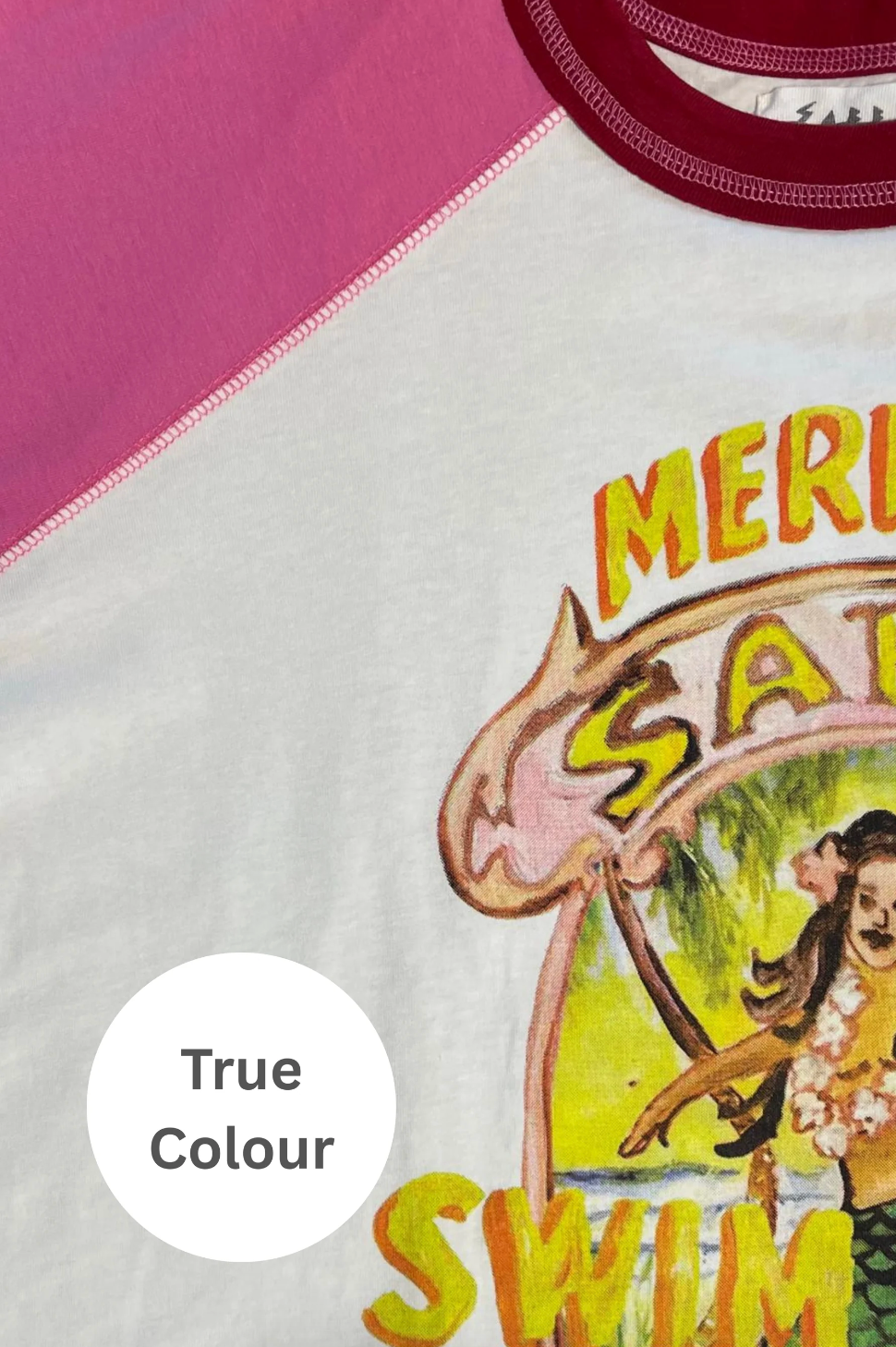 The Mermaid Swim Club Raglan Tee, Marshmallow and Pink