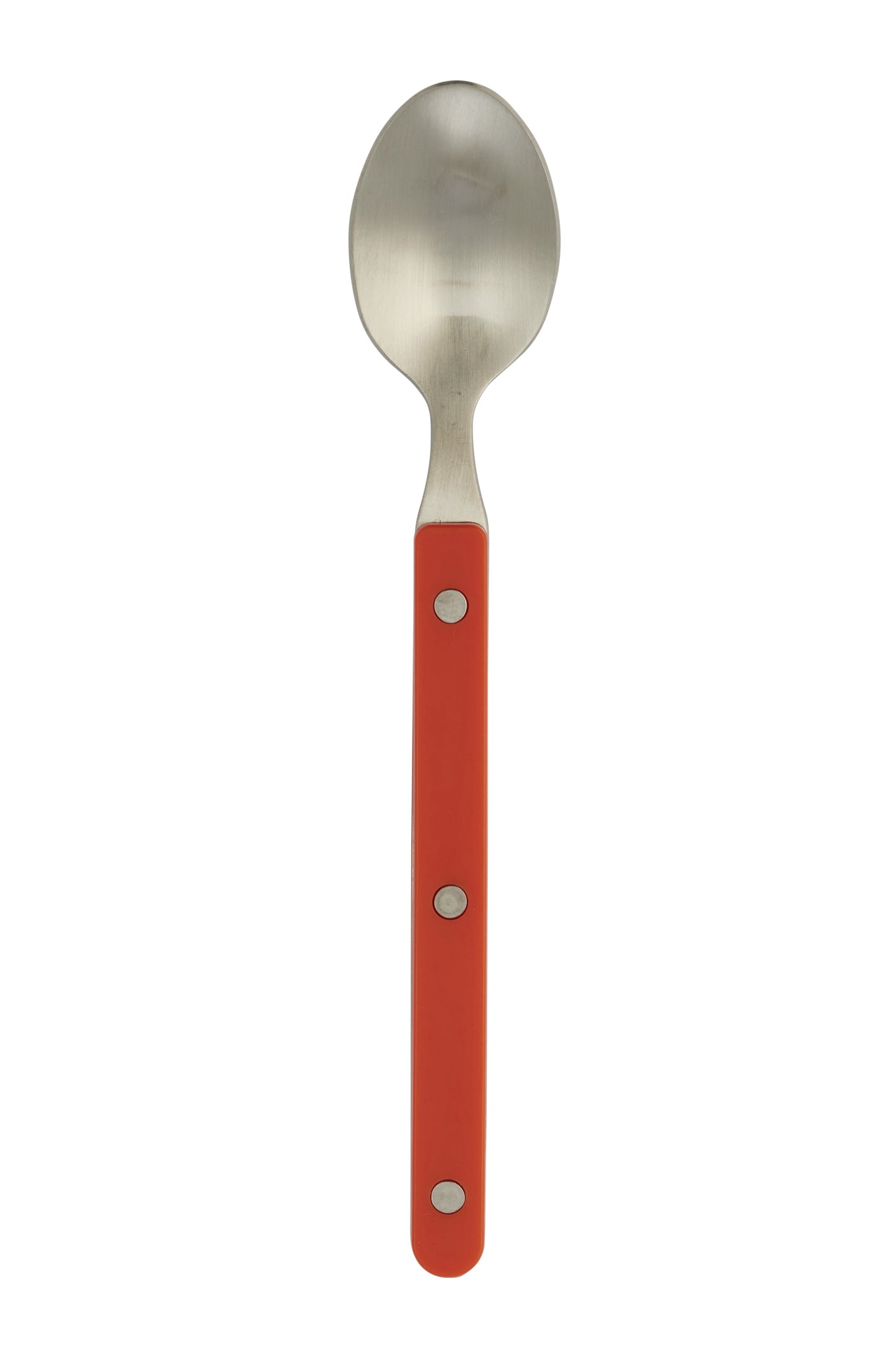Spoon with a red handle on a white background
