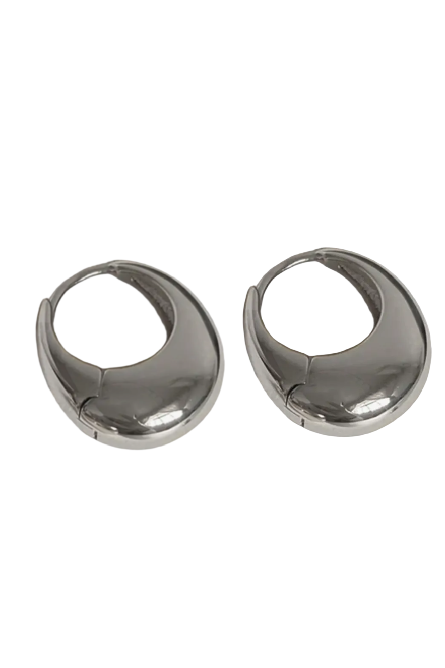 Pair of silver hoop earrings on a white background