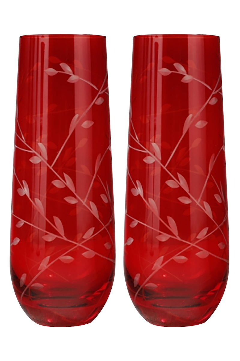 Red Stemless Champagne Flutes