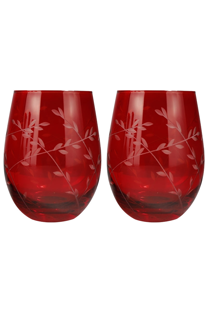 Red Stemless Wine Glasses