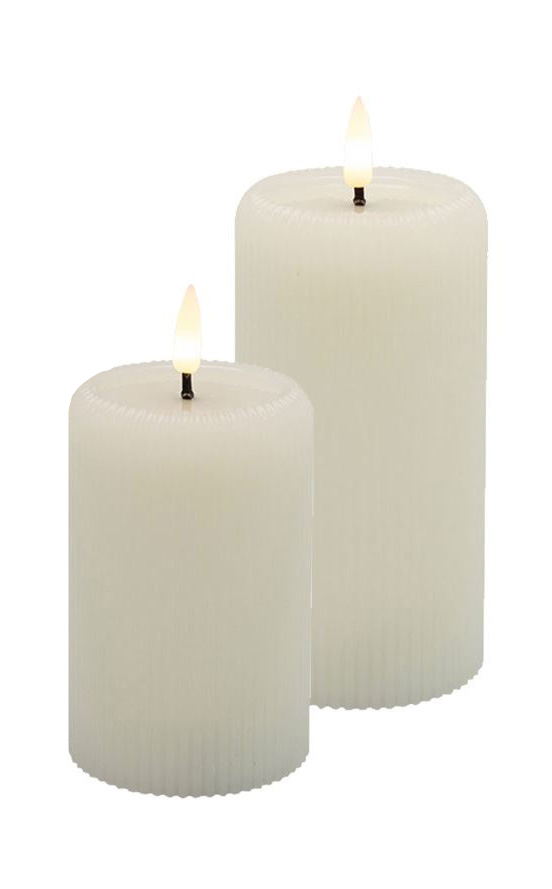 Flameless Ribbed Candle, Cream