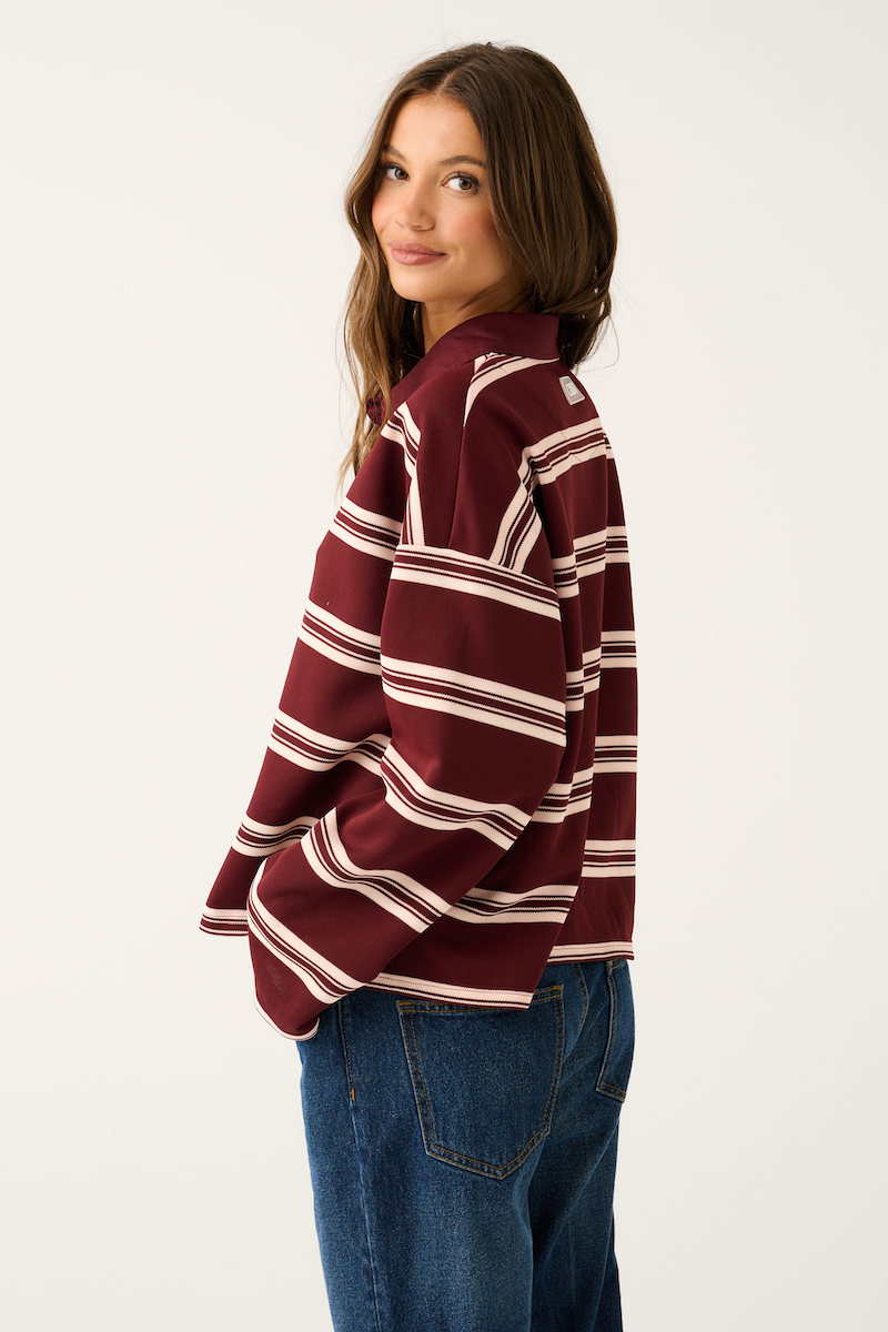 Freddie Rugby Top, Burgundy Stripe