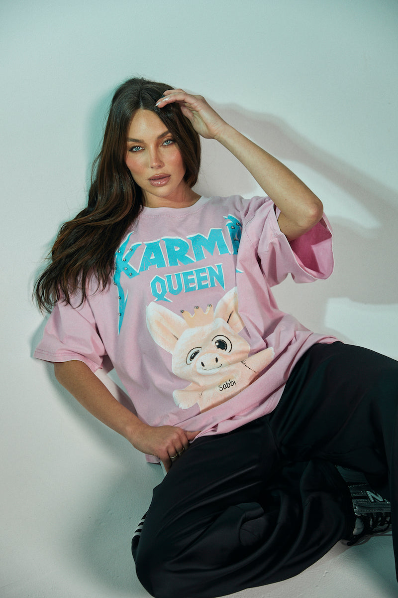 The Karma Queen Bling Tee,Pink