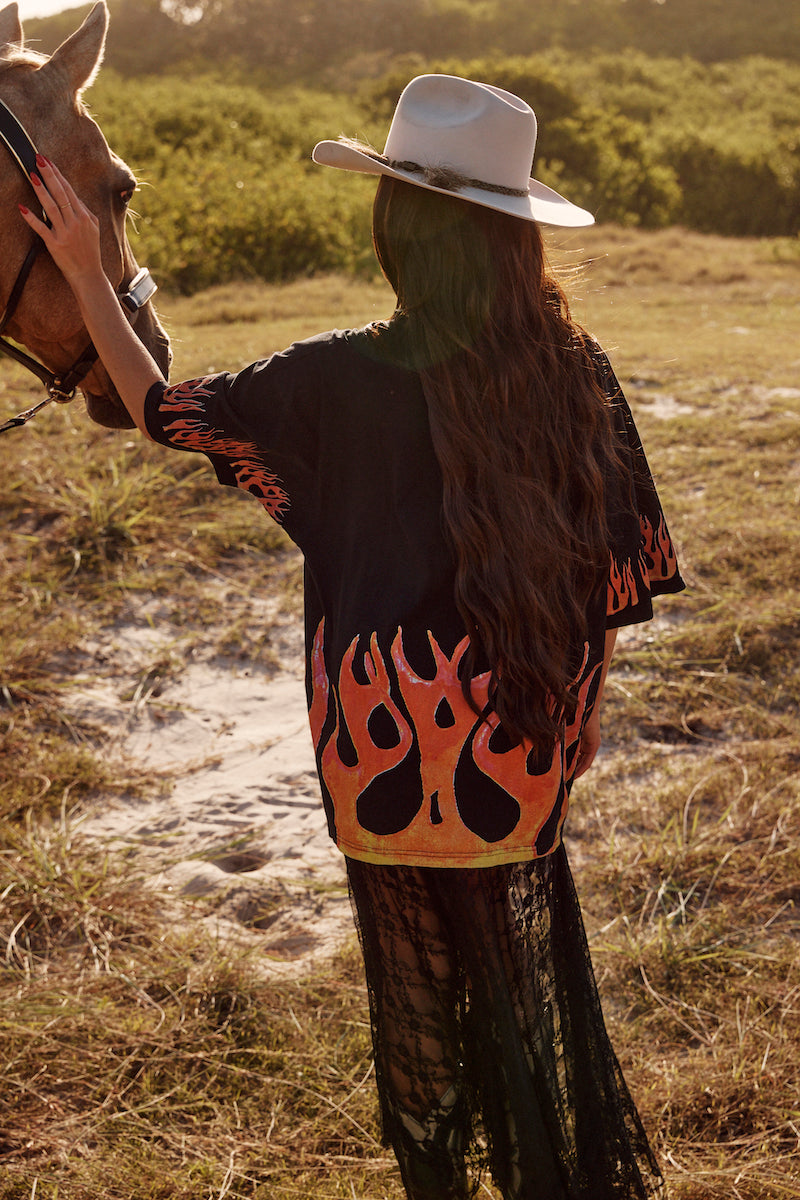 The Very Oversized Flaming Cowboy Tee, Black