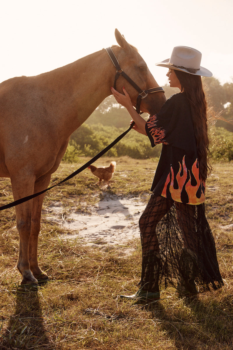 The Very Oversized Flaming Cowboy Tee, Black