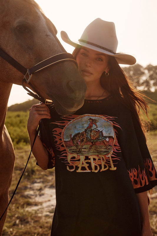 The Very Oversized Flaming Cowboy Tee, Black