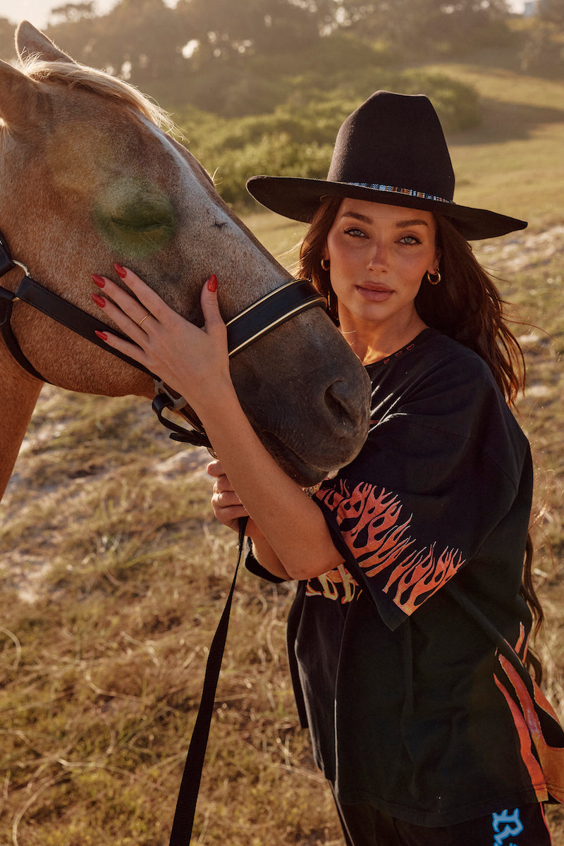 The Very Oversized Flaming Cowboy Tee, Black