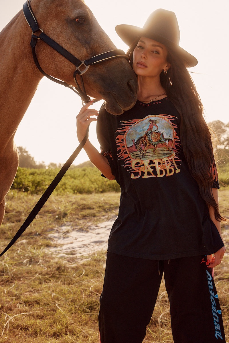 The Very Oversized Flaming Cowboy Tee, Black