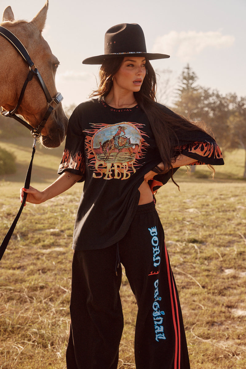 The Very Oversized Flaming Cowboy Tee, Black