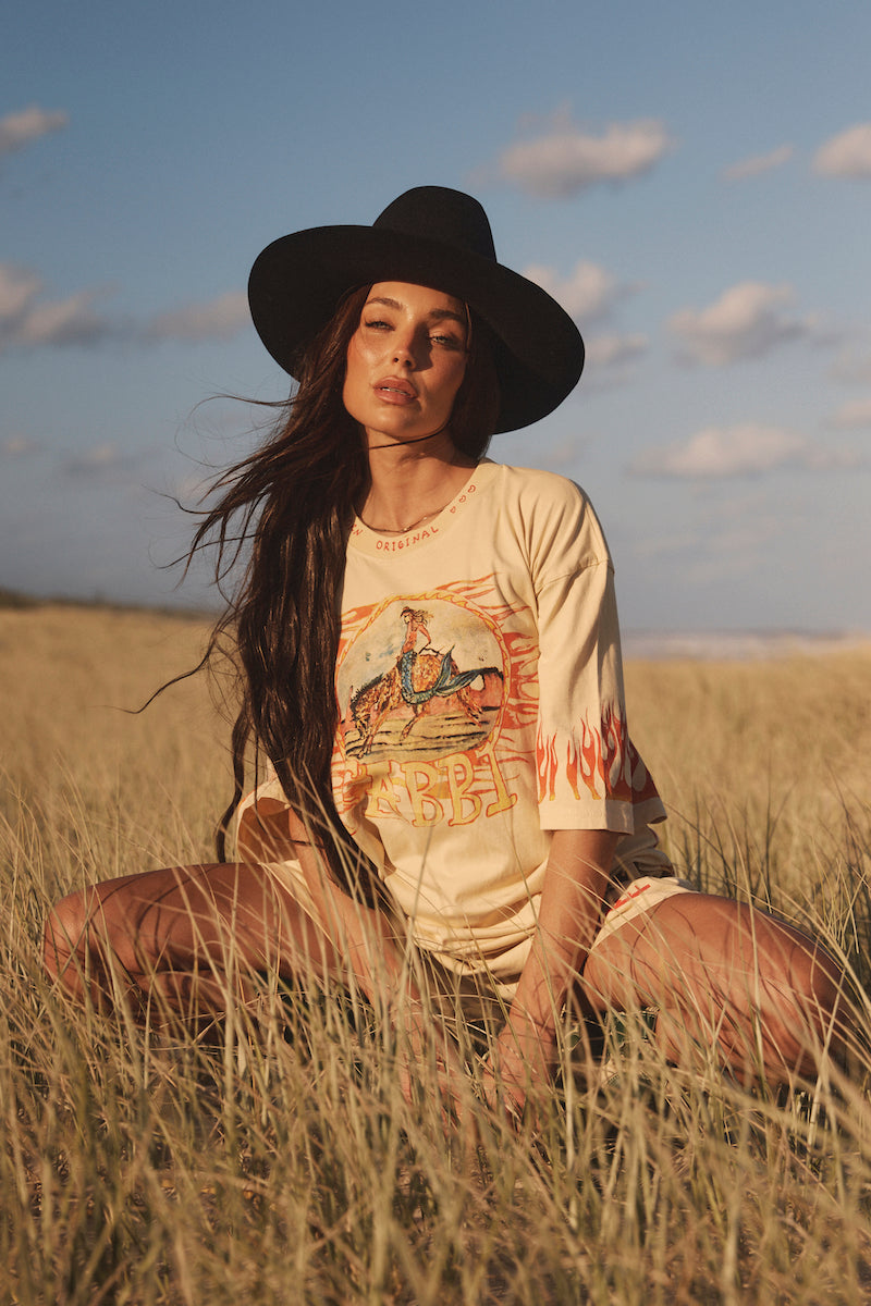 The Very Oversized Flaming Cowboy Tee, Sand