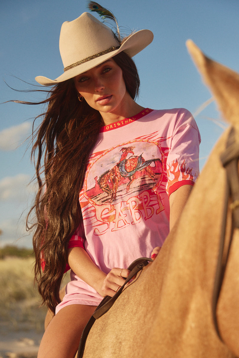 The Very Oversized Flaming Cowboy Tee, Pink