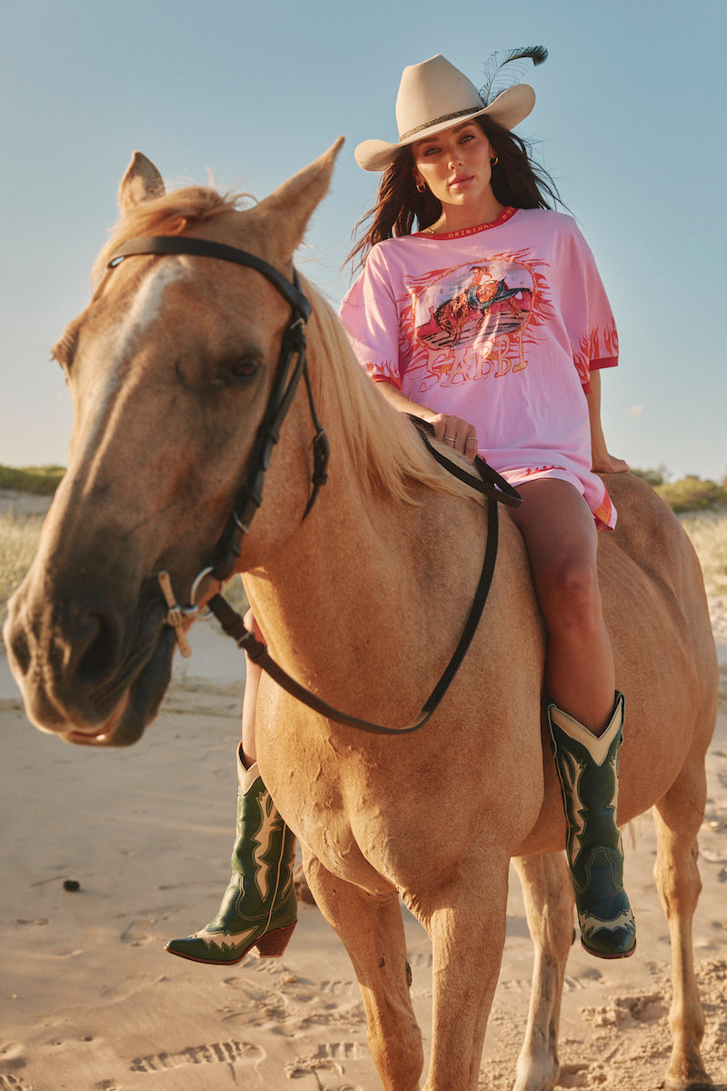 The Very Oversized Flaming Cowboy Tee, Pink