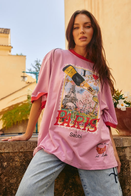 The Very Oversized Love Notes Paris Tee, Pink