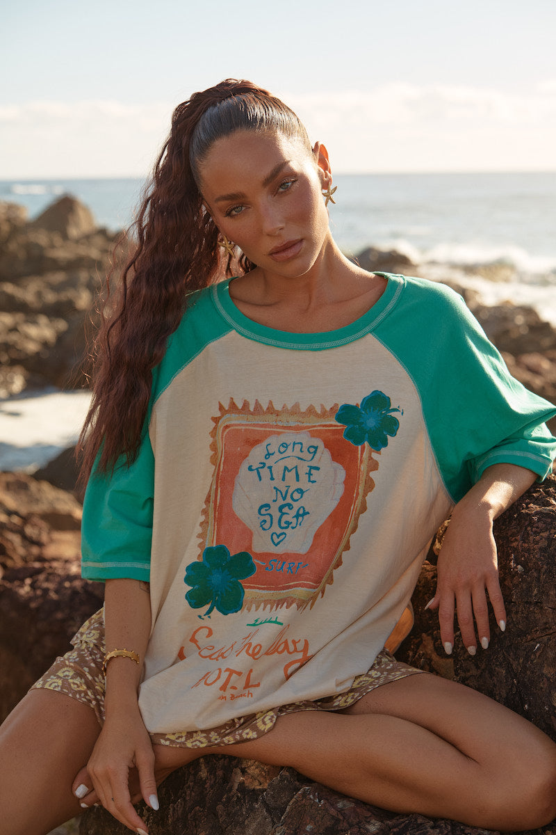 The Long Time No Sea Raglan Tee, Green