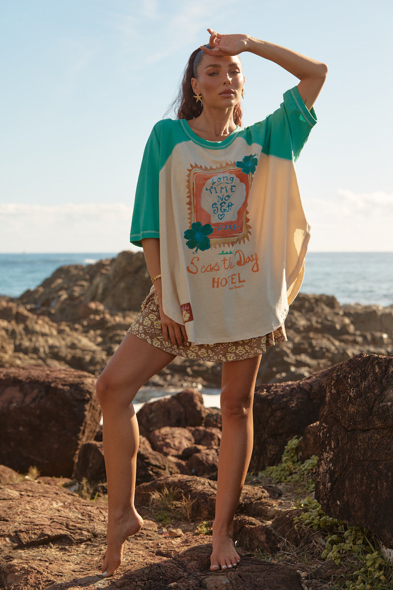 The Long Time No Sea Raglan Tee, Green
