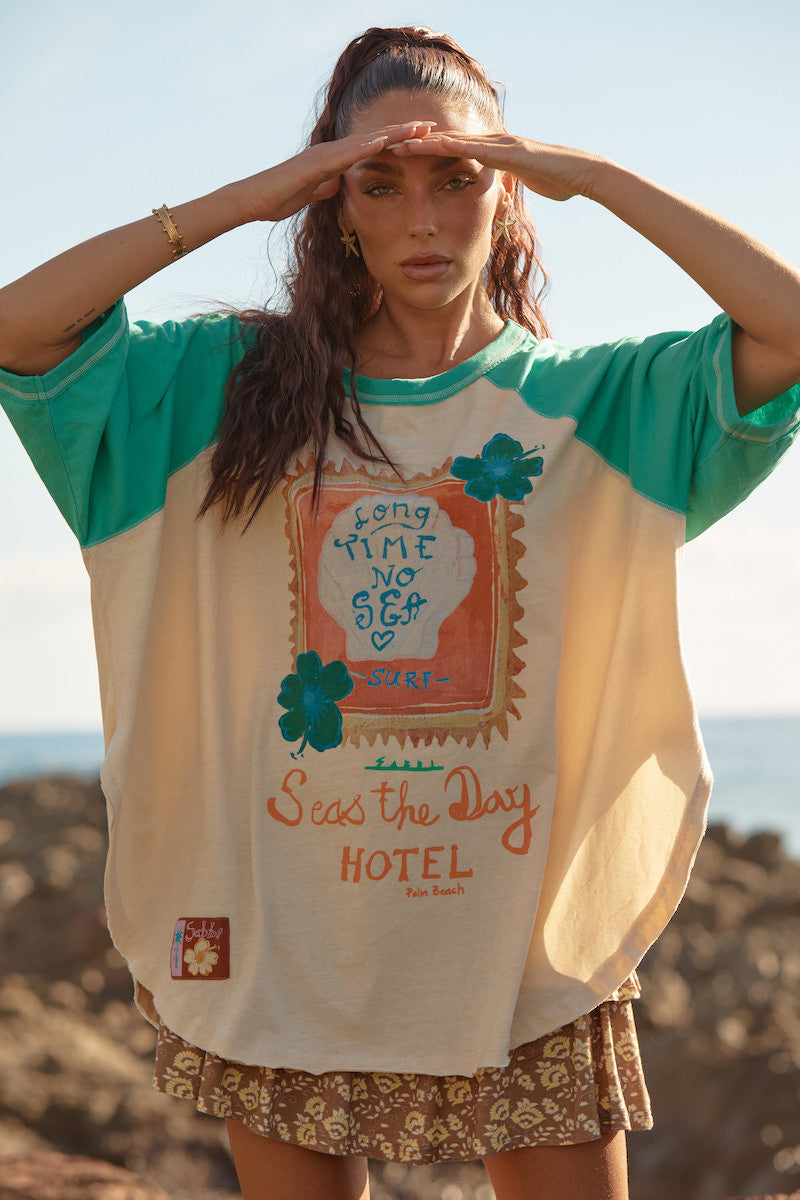 The Long Time No Sea Raglan Tee, Green