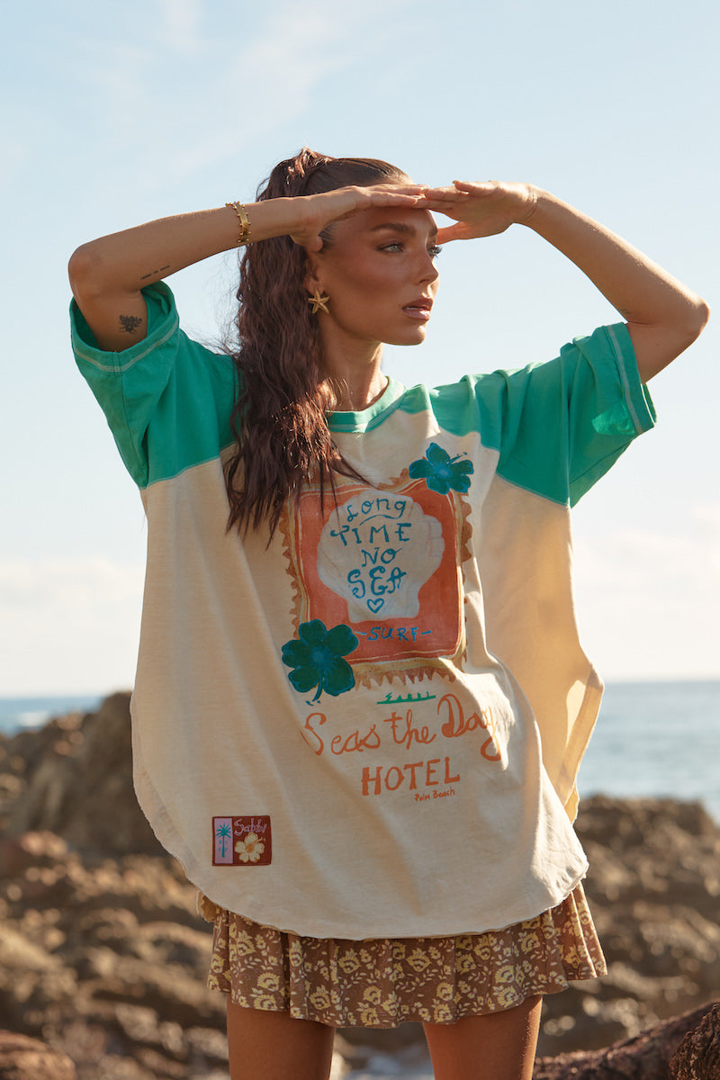 The Long Time No Sea Raglan Tee, Green