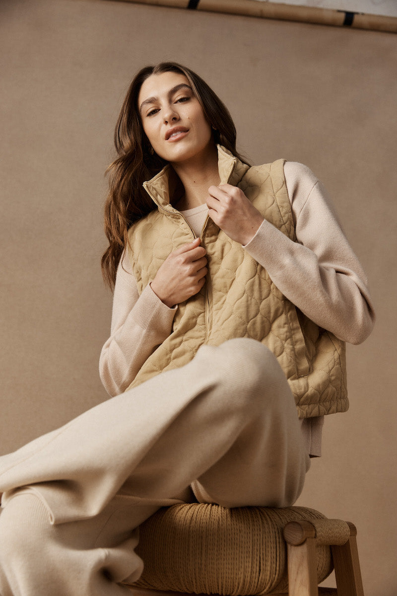 Sansi Quilted Crop Vest, Dune