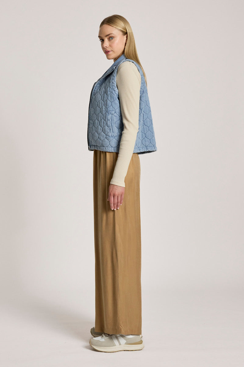 Sansi Quilted Crop Vest, Denim