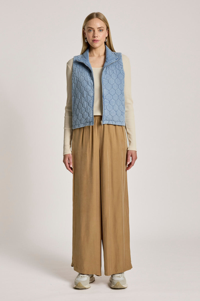 Sansi Quilted Crop Vest, Denim
