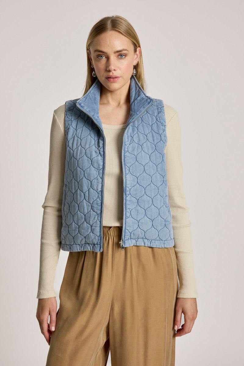Sansi Quilted Crop Vest, Denim