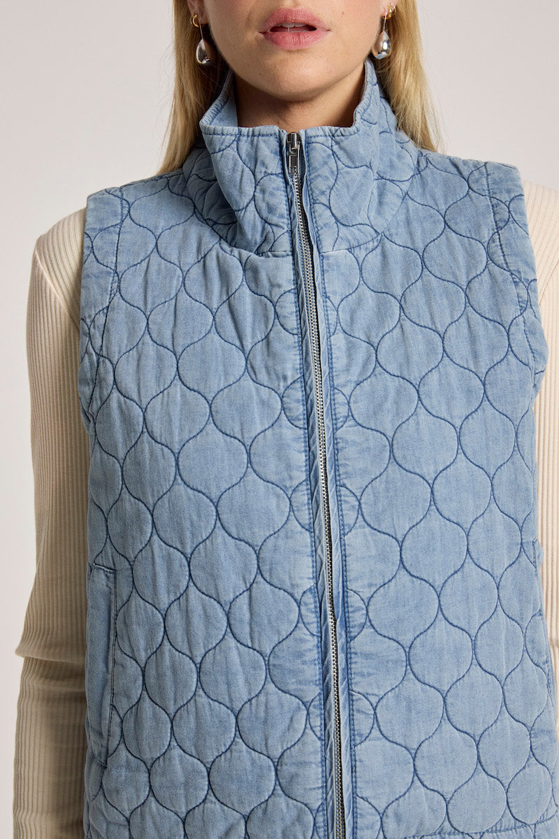 Sansi Quilted Crop Vest, Denim