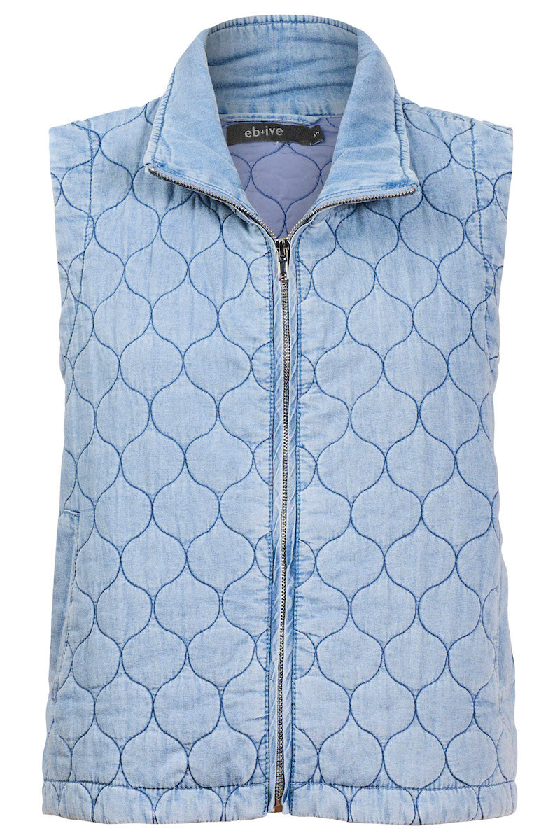 Sansi Quilted Crop Vest, Denim