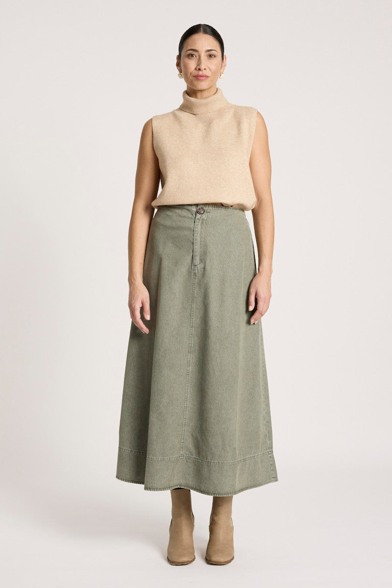 Bodhi Denim Skirt, Olive