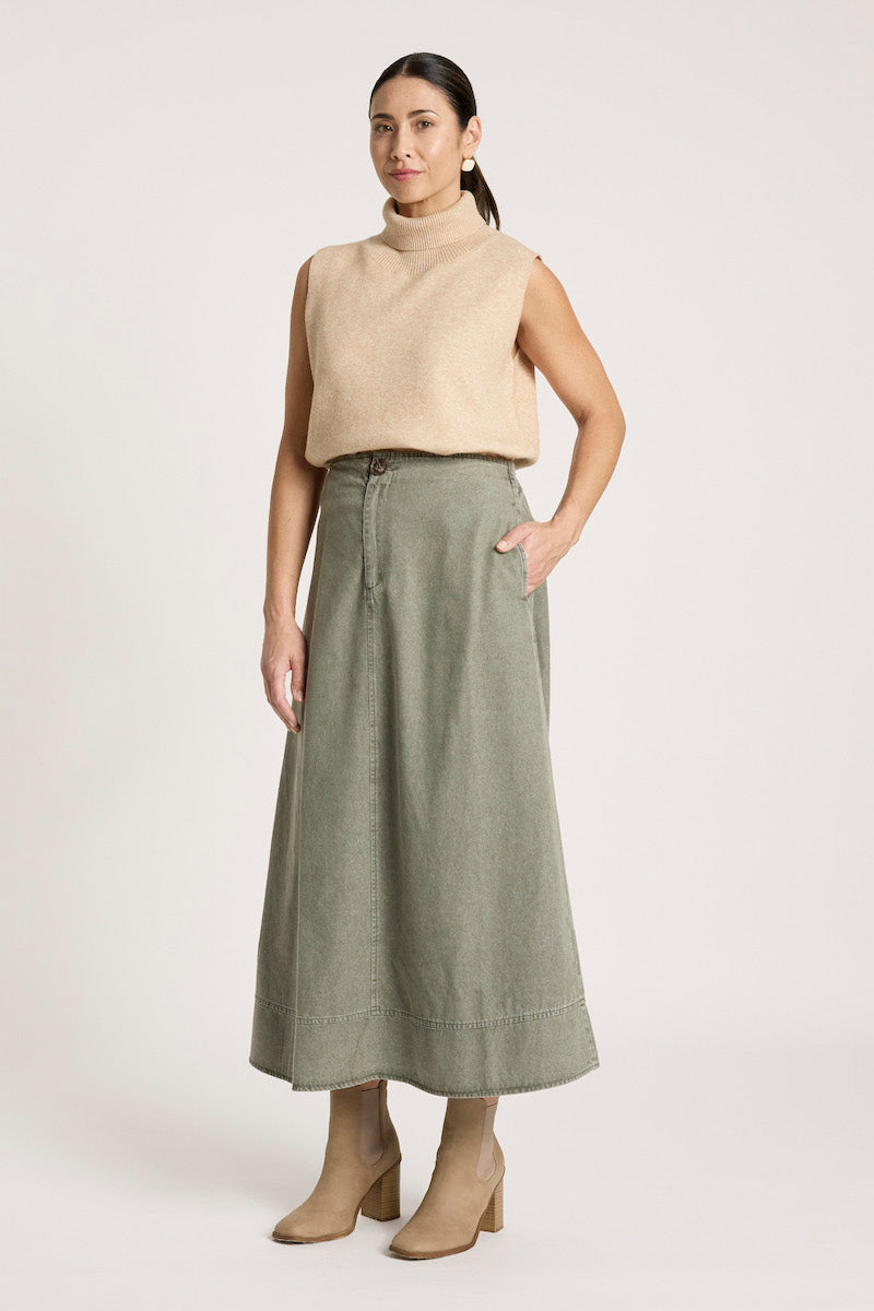 Bodhi Denim Skirt, Olive