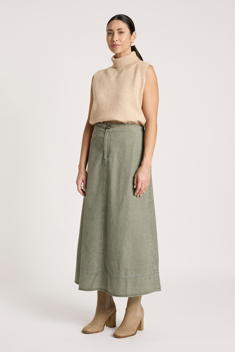 Bodhi Denim Skirt, Olive