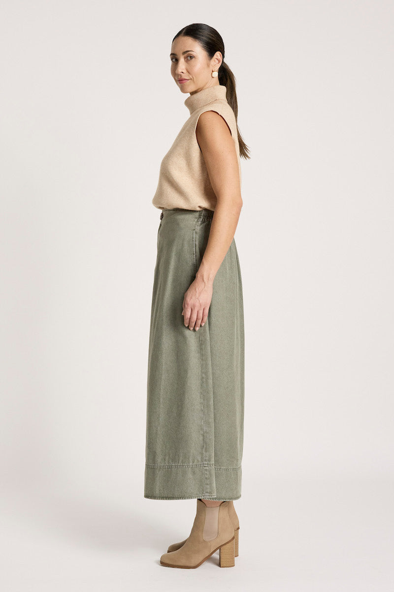 Bodhi Denim Skirt, Olive