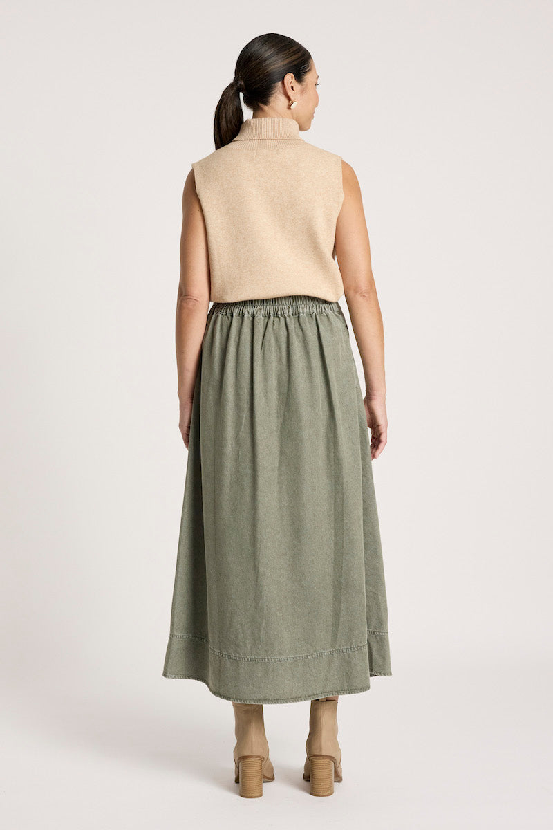 Bodhi Denim Skirt, Olive