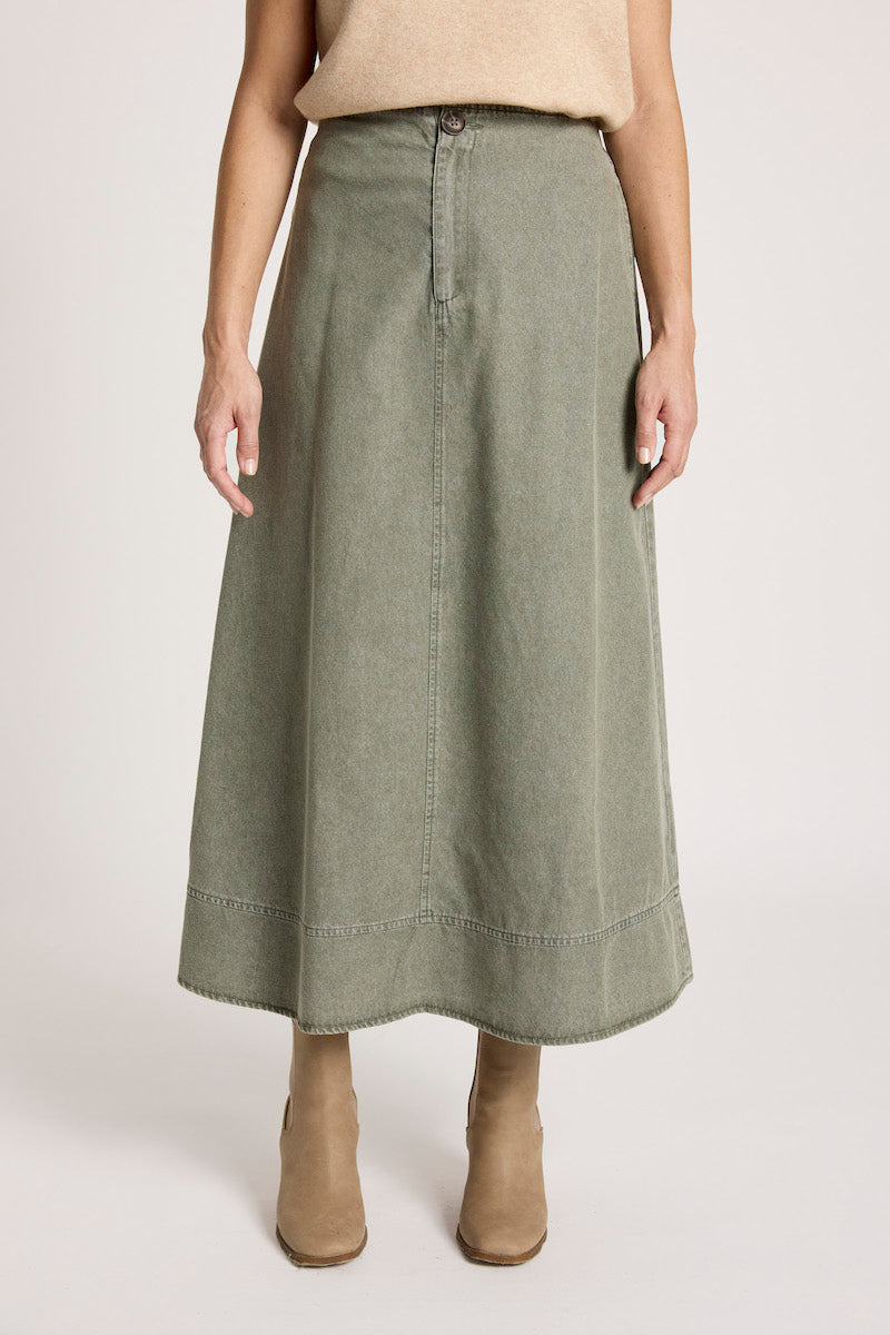 Bodhi Denim Skirt, Olive