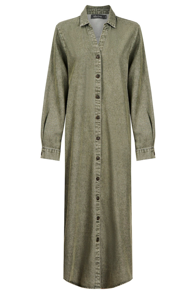 Bodhi Denim Shirt Dress, Olive