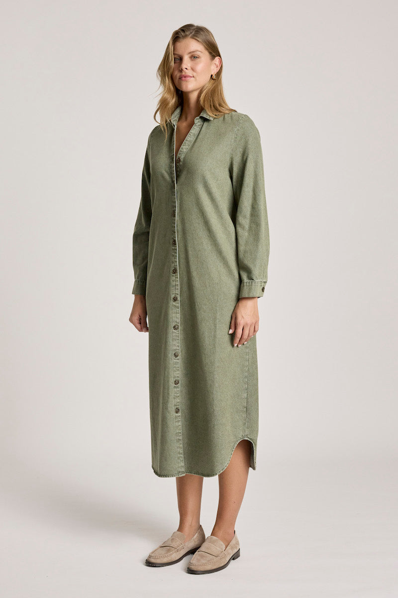 Bodhi Denim Shirt Dress, Olive