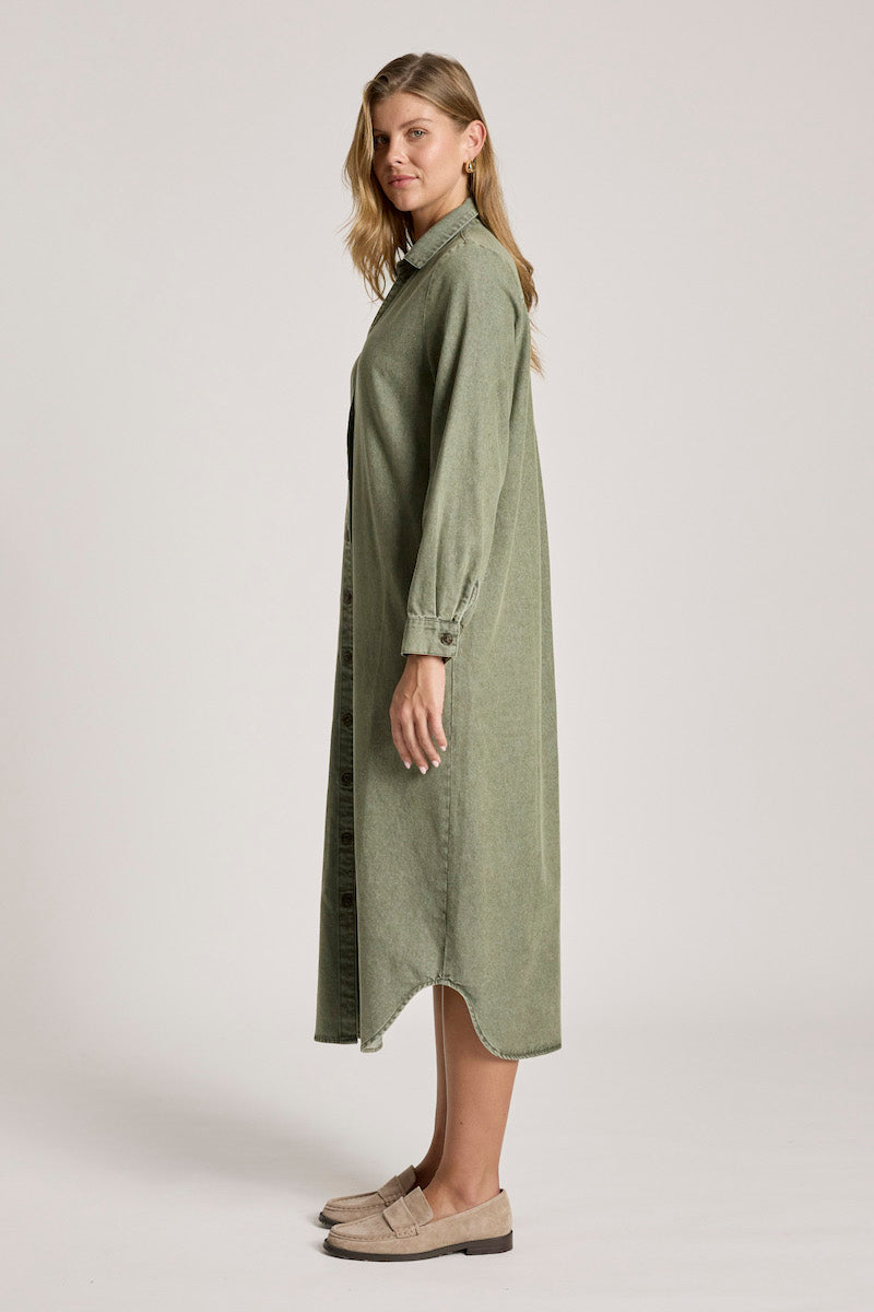 Bodhi Denim Shirt Dress, Olive