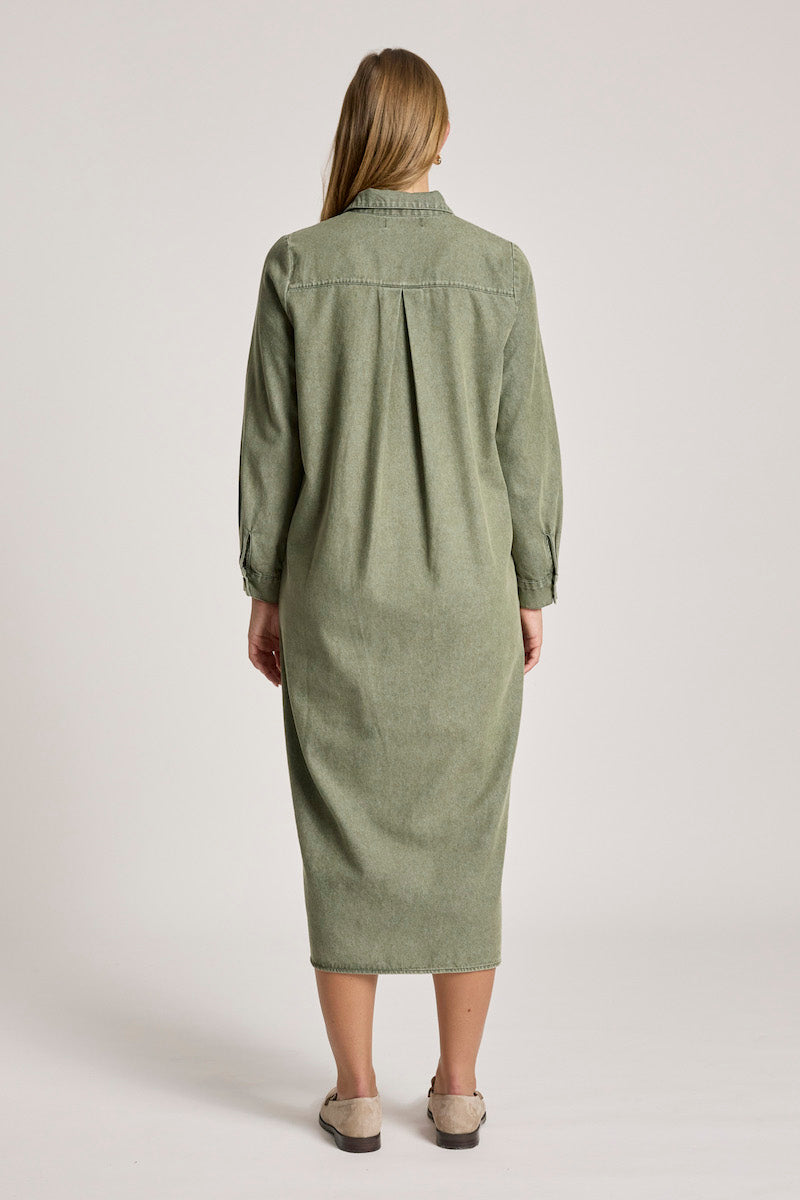 Bodhi Denim Shirt Dress, Olive